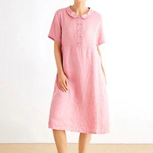 Grae Cove NWT Poppy 100% Linen Pink Midi Peter Pan Collar Dress Size XL